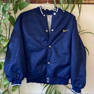 Nike Classic Bomber Navy Varsity Snap front Jacket EUC